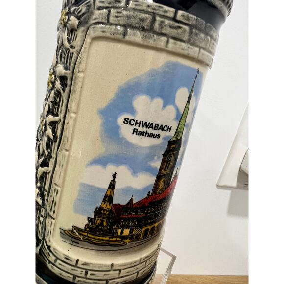 Vintage Gerzit Gerz Lidded Beer Stein - SCHWABACH Rathaus - Germany - Handmade - Picture 2 of 10